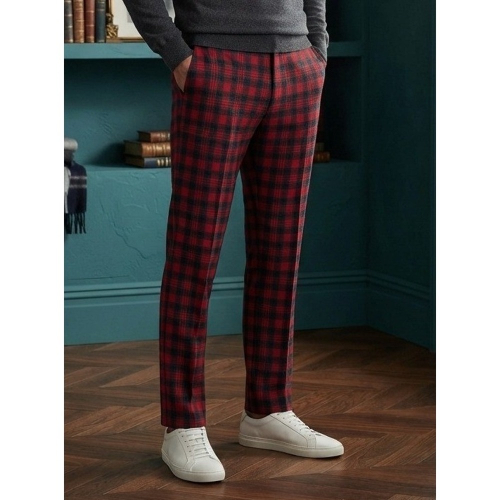 Vintage Pendleton Red Watch Tartan 100% Pure Virgin Wool Trousers USA 33'Waist